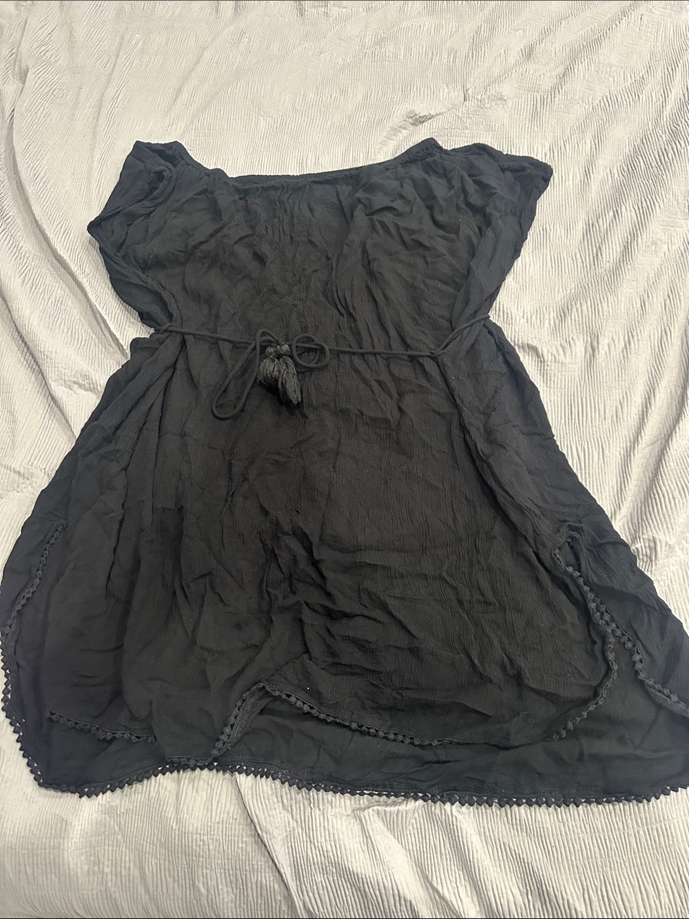 Echo Black Lightweight Tie-Waist Swim Coverup with Cap Sleeves